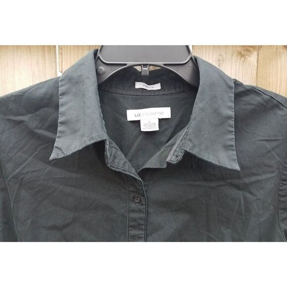 Large Liz Claiborne Button Down Junior Shirt Top Long Sleeve Black Waitress - Picture 5 of 7